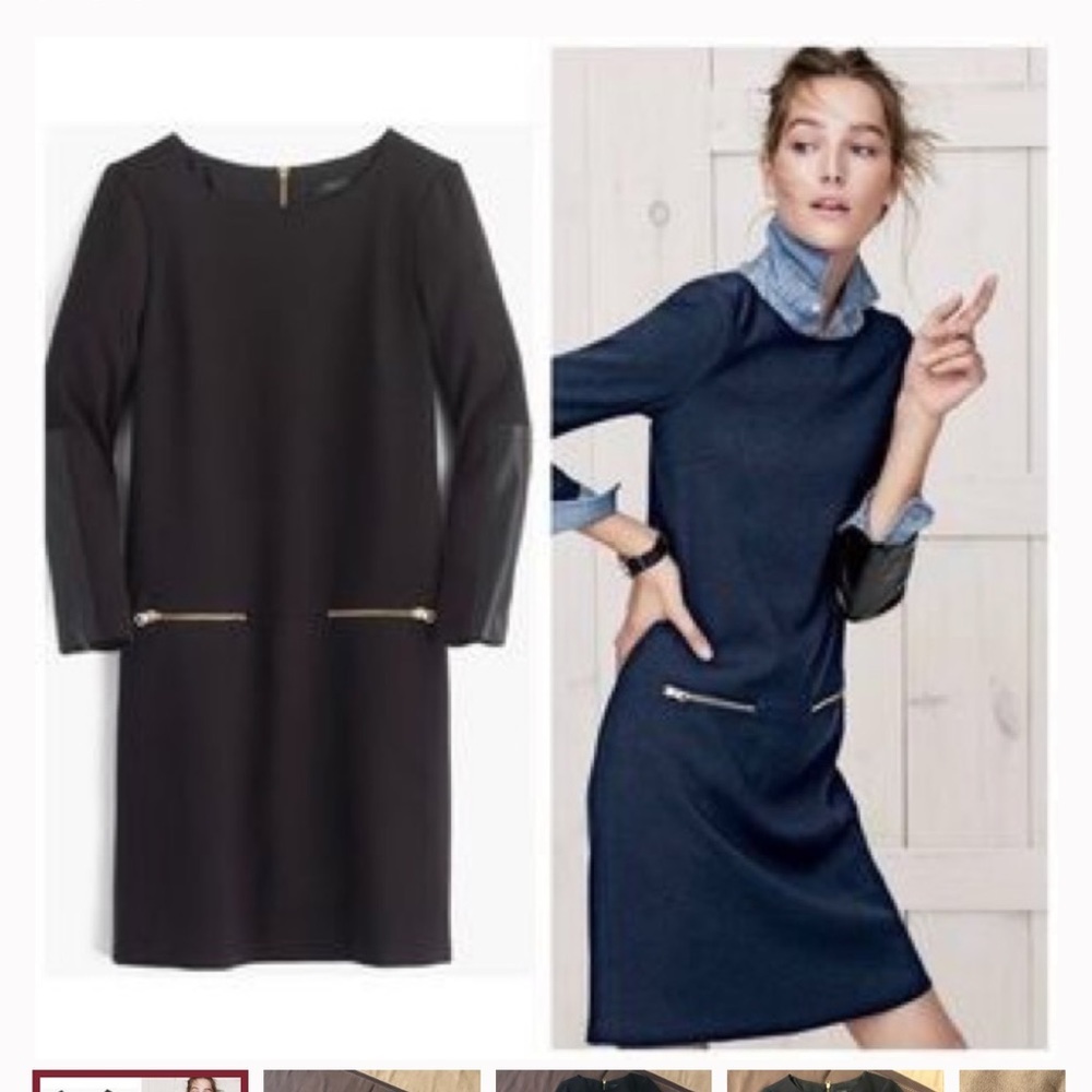 J. Crew Black 3/4 Sleeve Shift Dress Faux Leather Elbow Patch Size 6